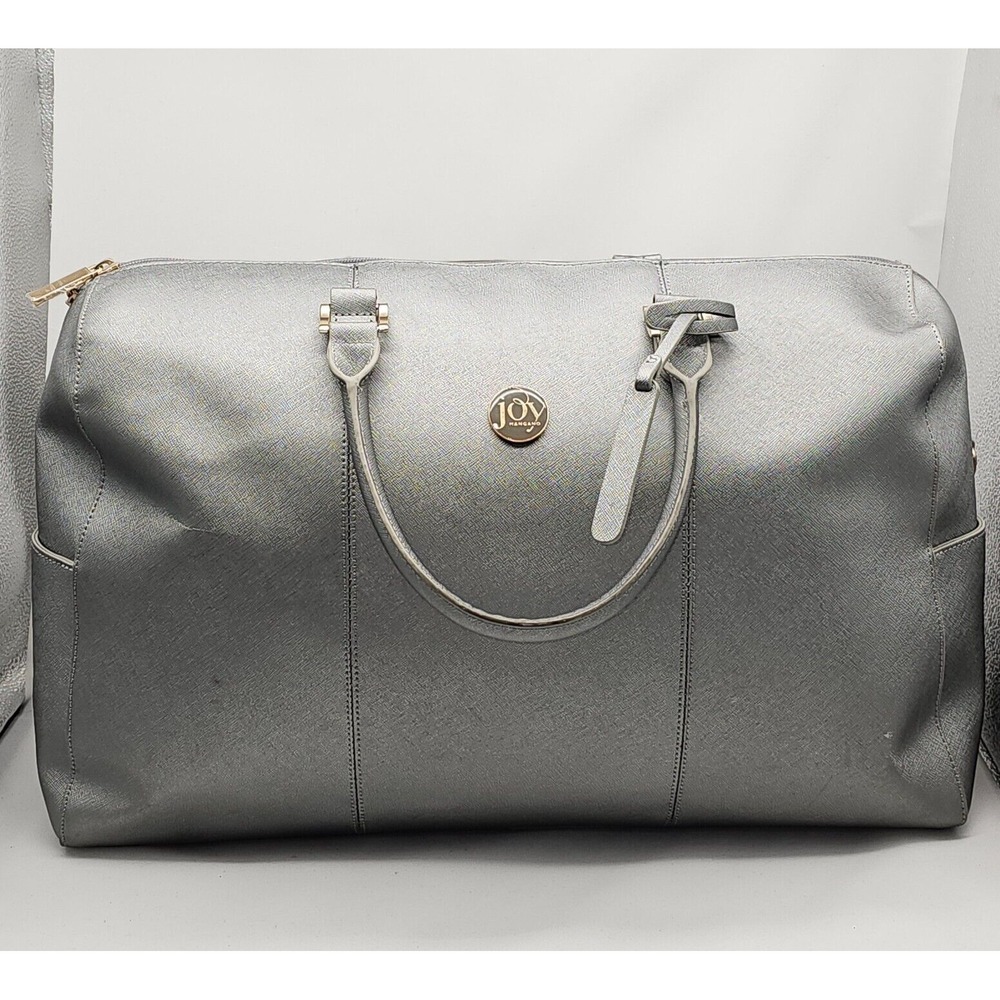Joy Mangano Clothes It All Metallic Silver Gray Weekender Duffel Travel Bag RFID